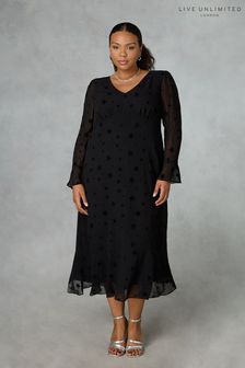 Черное платье миди со звездами и расклешенными рукавами Live Unlimited Curve (600138) | €71