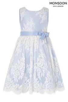 Robe mi-longue Monsoon bleue en dentelle