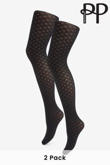 Pretty Polly 2 Pack Small Diamond Flower Black Tights (600804) | AED155