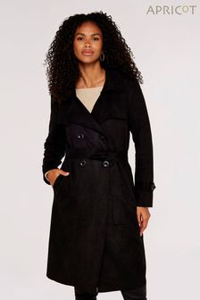 Apricot Black Faux Suede Double Breasted Trench Coat (600856) | $163