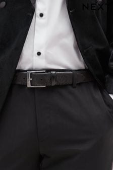 Black Leather Paisley Patterned Belt (601003) | NT$690