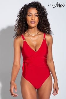 Red - Pour Moi Samoa Wrap Over Control Swimsuit (601536) | kr880