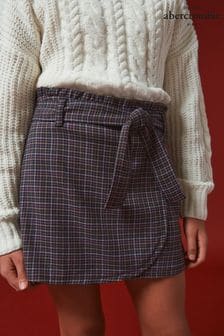 Abercrombie & Fitch Grey Checked Belted Mini Short Skirt (601620) | $46