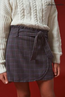 Abercrombie & Fitch Grey Checked Belted Mini Short Skirt