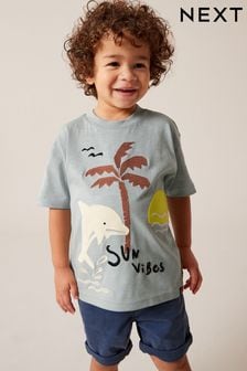 Blue/Grey Dolphin Appliqué Character Short Sleeve T-Shirt (3mths-7yrs) (602046) | OMR3 - OMR4