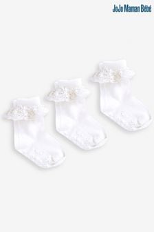 JoJo Maman Bébé White 3-Pack Frilly Socks (602288) | HK$98