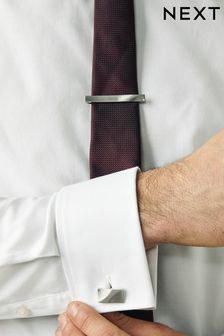 فضي شكل ماس - طقم أزرار قميص ومشبك ربطة عنق (602538) | د.ك 6