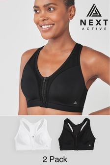 Black/White Next Active Sports High Impact Zip Front Bras 2 Pack (603404) | ￥6,850