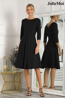 Jolie Moi Black 3/4 Sleeve Sloane Midi Dress (603548) | OMR44