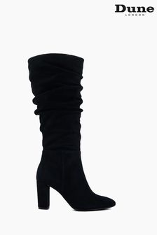 Dune London Stigma Rouched Knee-High Black Boots