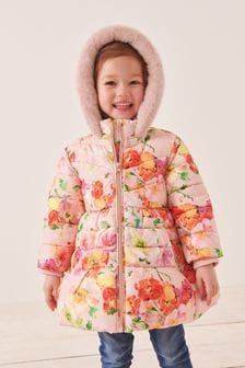 Pink Floral Shower Resistant Printed Skirted Padded Coat (12mths-7yrs) (603790) | 143 zł - 161 zł