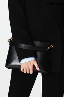 Reiss Black Brompton Leather Double Strap Pouch Bag (604123) | 99.50 BD