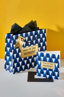 Blue Father's Day Geometric Medium Gift Bag and Card Set (604435) | $7