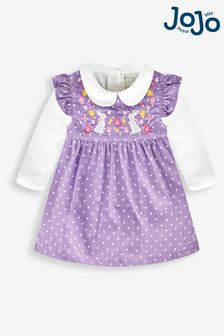 JoJo Maman Bébé Lilac Purple Bunny 2-Piece Embroidered Cord Baby Dress & Body Set (604647) | €48