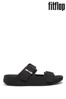 FitFlop Mens Black Gogh Moc Buckle Leather Slides (604770) | CHF 162