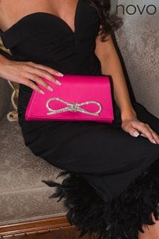 Pink - Novo Alium Diamante Bow Detail Clutch Bag (604888) | kr510