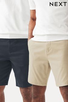Bleumarin/maro piatră - Slim Fit - Pantaloni scurți elastici Pantaloni chino 2 Pachet (605527) | 239 LEI