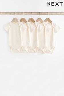Cream Essential Baby Short Sleeve Bodysuits 5 Pack (605580) | €11 - €14