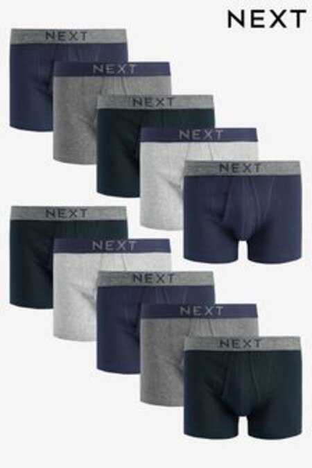 Grey/Navy 10 pack A-Front Pure Cotton Boxers (605837) | $75
