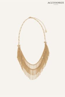 Accessorize Gold Tone Fine Tassel Layered Necklace (605920) | LEI 119