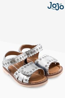 JoJo Maman Bébé Silver Pretty Leather Sandals (606105) | $38