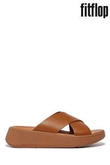 FitFlop Natural F-Mode Leather Flatform Cross Slides (606118) | LEI 716