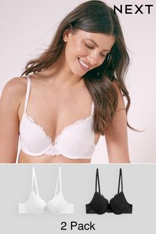 Black/White Push Up Pad Plunge Lace Bras 2 Pack (606139) | OMR11