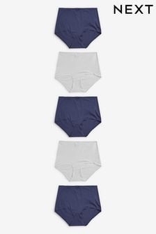 Navy/White Full Brief Cotton Knickers 5 Pack (606298) | ₪ 35