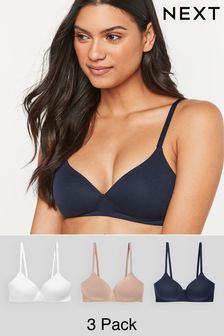 Navy/Pink/White Light Pad Non Wire Cotton Blend Bras 3 Pack (606341) | €36
