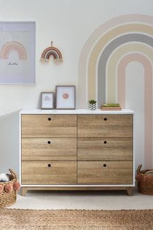 White/Wood Effect Parker Kids Nursery Wide Chest of Drawers (606441) | €490