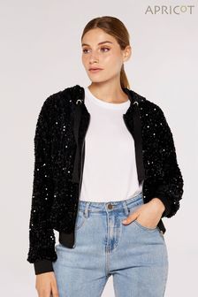 Apricot Black All Over Sequin Bomber Jacket (606609) | $96