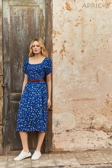 Apricot Blue Floral Puff Short Sleeve Midi Dress (606717) | MYR 210