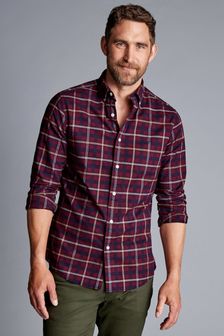 Charles Tyrwhitt Red Check Classic Fit Button-down Brushed Washed Oxford Shirt (607059) | €83