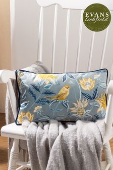 Evans Lichfield Blue Chatsworth Aviary Country Floral Piped Cushion (607082) | ₪ 116