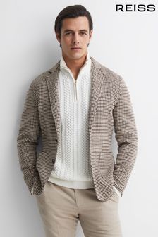 Reiss Brown Flutter Slim Fit Wool Blend Single Breasted Blazer (607466) | OMR246