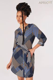 Apricot Blue Geo Patchwork Tie Shirt Dress (607483) | ￥6,170