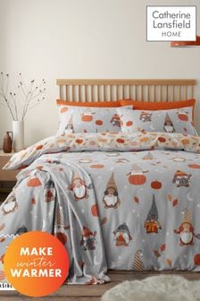 Catherine Lansfield Grey Brushed Cotton Autumn Pumpkin Gonks Duvet Cover Set (607520) | €27 - €47