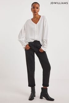JD Williams Ivory Button Through Dipped Back Black Blouse (607917) | €35