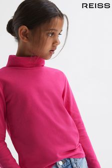 Reiss Bright Pink Carey Junior Cotton Blend Roll Neck Top (607933) | TRY 673
