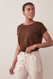 Chocolate Brown Cap Sleeve T-Shirt (607957) | DKK56