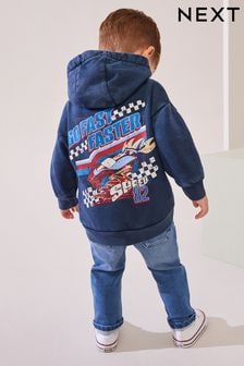 Navy Car 100% Cotton Acid Wash Motorsport Hoodie (3mths-7yrs) (608778) | $26 - $29