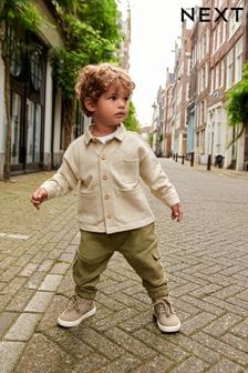 米白色/卡其綠 - 平織襯衫和慢跑運動褲套裝 (3個月至7歲) (609118) | NT$800 - NT$980