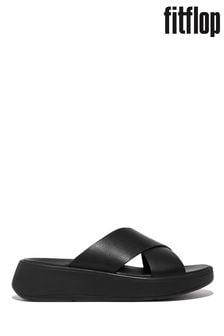 Sandale din piele cu platformă plată, Negru și barete încrucișate Fitflop F-mode (609142) | 657 LEI