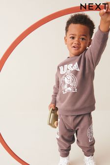 Urs maro - Set pantaloni sport şi bluză cu slogan supradimensionate (3 luni - 7 ani) (609156) | 132 LEI - 166 LEI