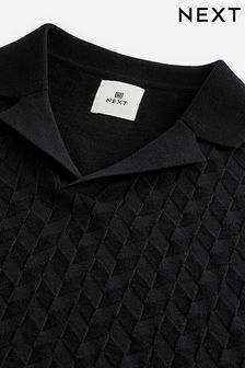 Black Regular Textured Revere Polo Shirt (609184) | SGD 53
