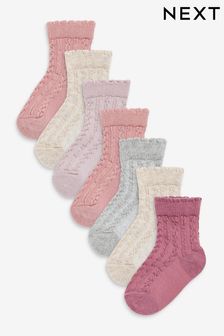 Pink Knit Baby Cable Socks 7 Pack (0mths-2yrs) (609816) | €5