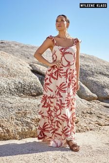 Myleene Klass Cream Palm Printed Tiered Sun Dress
