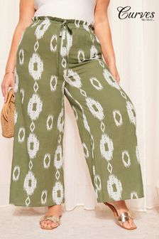 Curves Like These Khaki Green Wide Leg Pull On Trousers (610288) | AED200