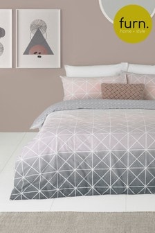 furn. Grey Spectrum Geometric Line Reversible Duvet Cover and Pillowcase Set