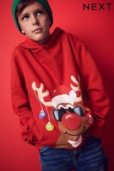 Rot - Reindeer Weihnachten Kapuzensweatshirt / Kapuzenjacke (3-16yrs) (611446) | 18 € - 23 €